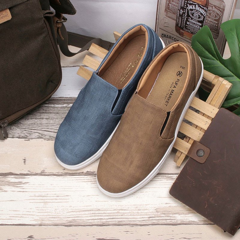 Plain commuter men's loafers - black/blue/coffee 2BK100 - รองเท้าลำลองผู้ชาย - หนังเทียม สีนำ้ตาล