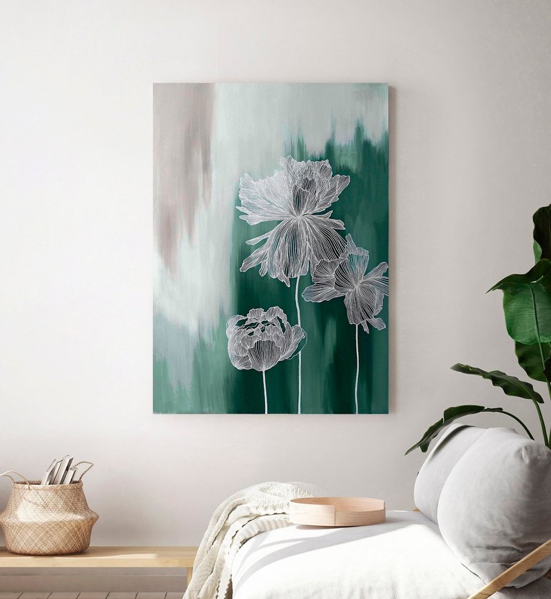 Abstract flower gray green | Wall decor gray green | Emerald Thinness 3 - 壁貼/牆壁裝飾 - 棉．麻 綠色