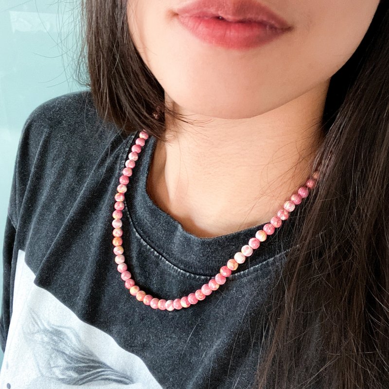 Beads Layered Necklace - Made to Order - Stone and Beads Accessories - Bracelets - Stone Pink