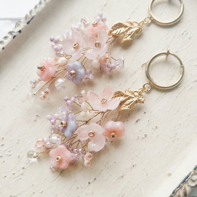 [Exclusive Order]momolico earrings bouquet pink starry can be changed - Earrings & Clip-ons - Other Materials Pink