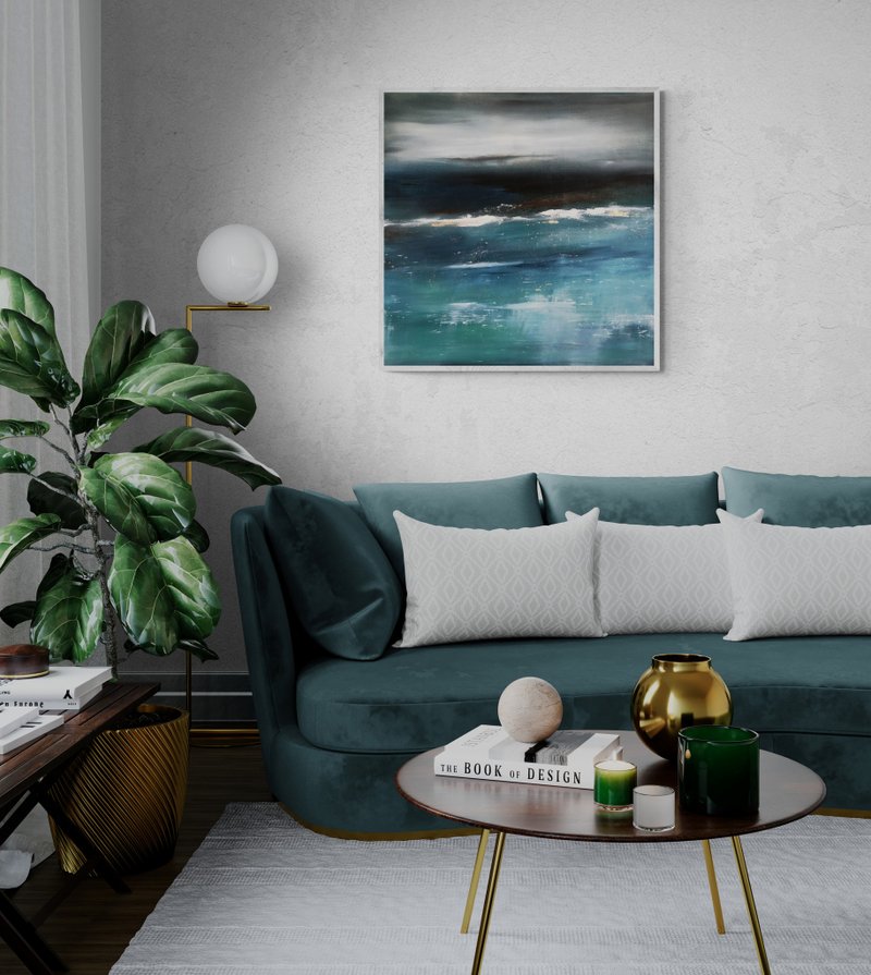 Original Green Large Canvas art, Gold Painting Large Wall Art, Textured Art - 壁貼/牆壁裝飾 - 棉．麻 綠色