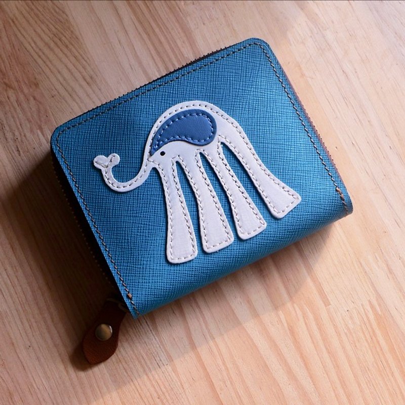 Mo word short clip (like Feifei sky blue leather section) - Wallets - Genuine Leather 