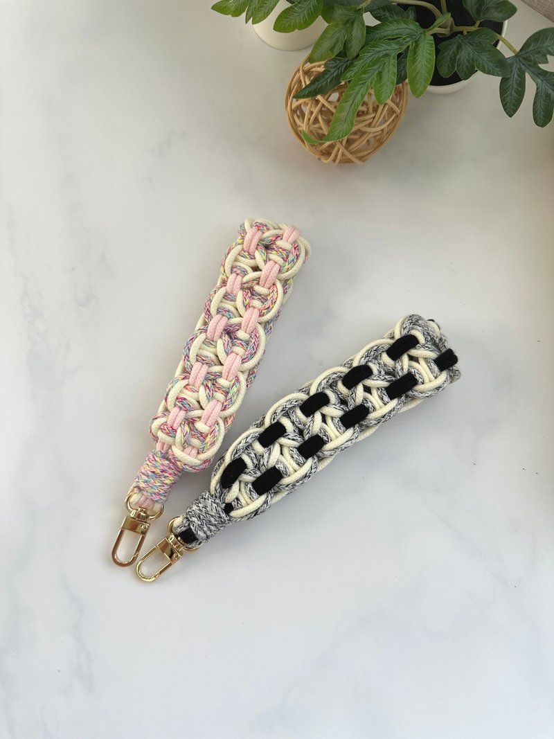 SS braided wrist cord. Key lanyard/ID lanyard/Bag charm/Macrame - Lanyards & Straps - Cotton & Hemp Multicolor