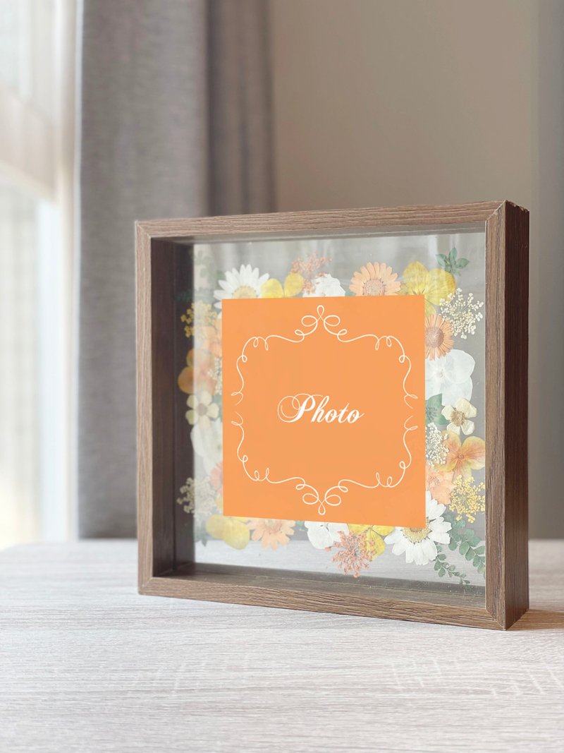 [DIY Pressed Flower Photo Frame-Orange] Customized Photo Frame Display Customized Gift Birthday Gift - Picture Frames - Wood 