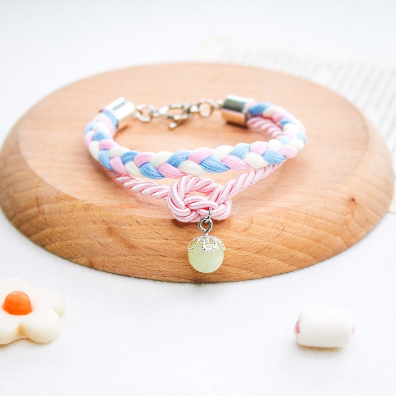Icecream Rope Bracelet hand made with Lucky Stone  - Bubble gum - 手鍊/手環 - 貴金屬 多色