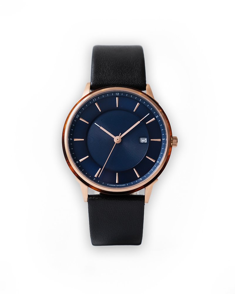 BÖRJA LW-022 玫瑰金殼深海藍色面黑色皮錶帶 - 男裝錶/中性錶 - 其他金屬 金色