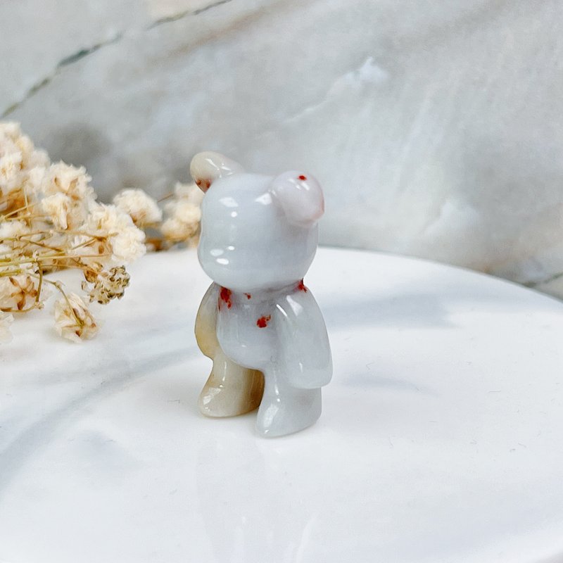 【Bear Bear Jade Meets You】Flowing Red Flower Yellow Jade Cute Little Bear Ornament | Natural Burmese Jade A-grade - อื่นๆ - หยก ขาว