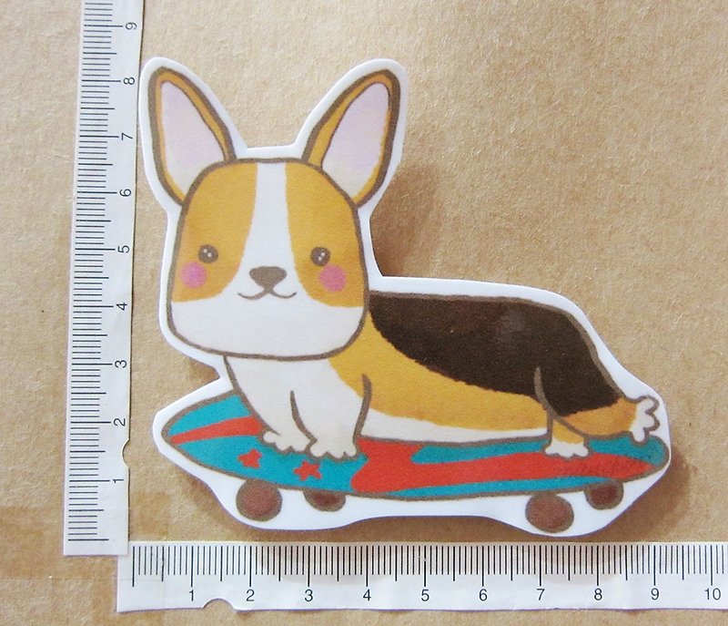 Hand-painted illustration style completely waterproof sticker Corgi Dog Skateboard Tricolor Corgi Black Corgi - Stickers - Waterproof Material Multicolor