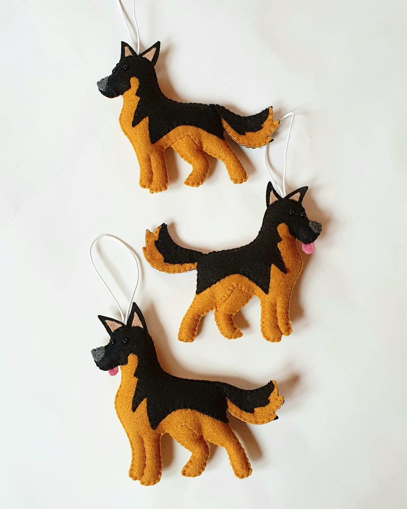 Dog figurine, Felt German shepherd dog ornament, pet portrait, dog lovers gift - 公仔/玩偶 - 聚酯纖維 黑色
