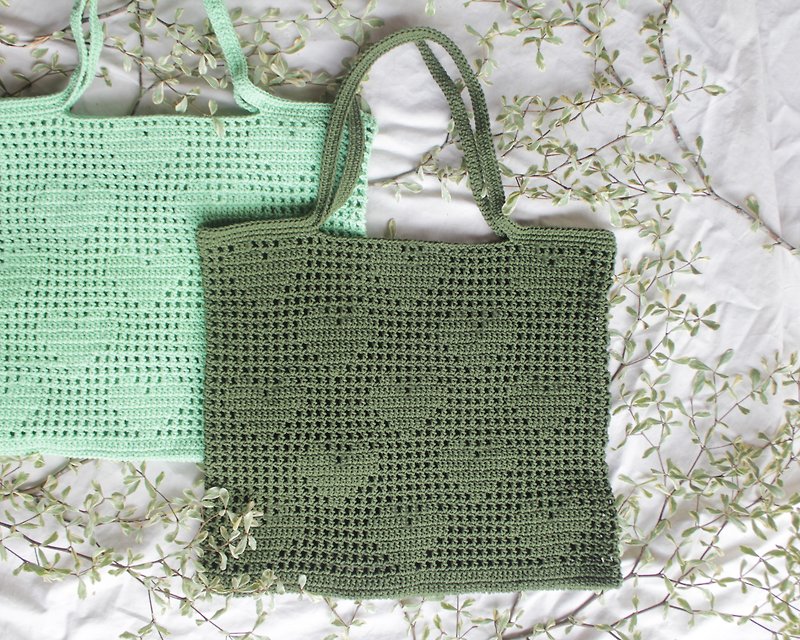 Lime /Green Too Heart Pattern ,Personalized Pixel Arts Crochet Tote Bag - 側背包/斜背包 - 其他材質 綠色