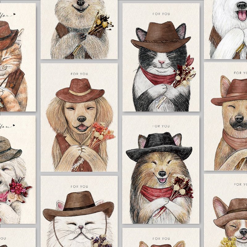 [10 options available_Cowboy style card]_Warm hand-painted/dried flowers/universal card/birthday card - Cards & Postcards - Paper Brown