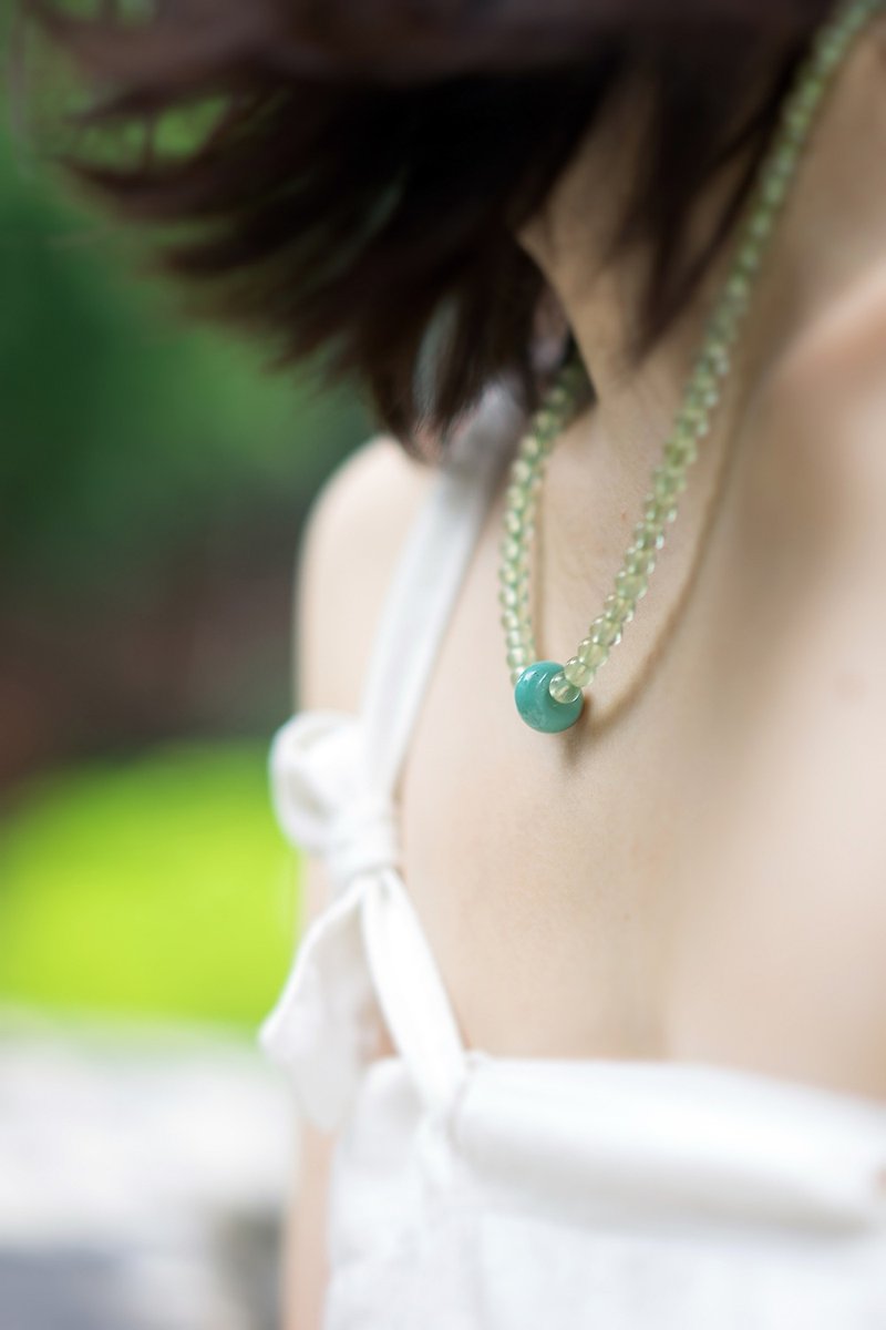 气 息 葡萄石綠松石 青色 綠色 清新夏天 精緻 優雅 晶瑩 天然 - 項鍊 - 寶石 