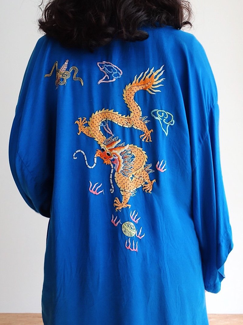 Vintage jacket / hand-embroidered blouse no.45 tk - Women's Casual & Functional Jackets - Other Man-Made Fibers Blue