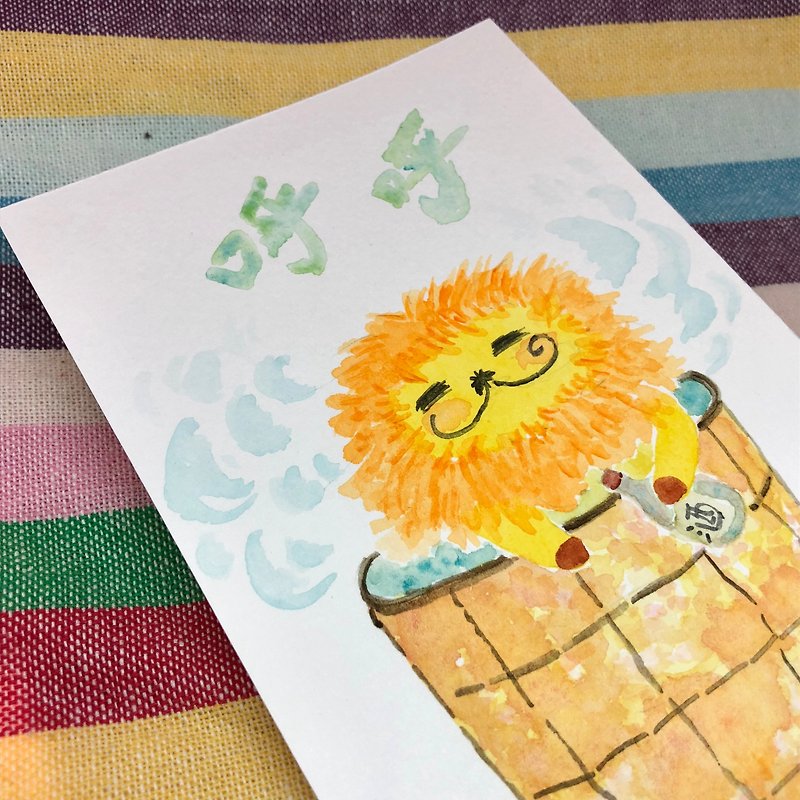KaaLeo 手繪明信片 - 呼呼 獅子 Lion ライオン - 心意卡/卡片 - 紙 橘色