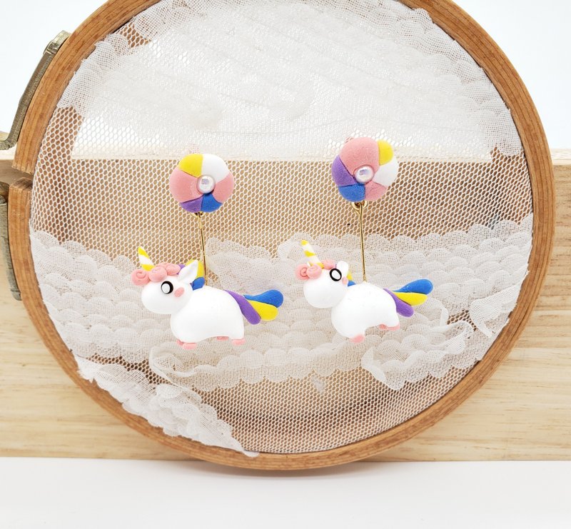 Light Clay Unicorn Earrings - Earrings & Clip-ons - Clay Multicolor