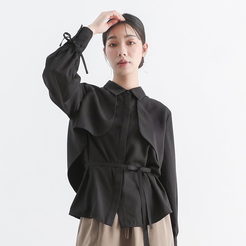 Pianzhi_Paranoid cut shirt_24AF002_Black - Women's Tops - Polyester Black