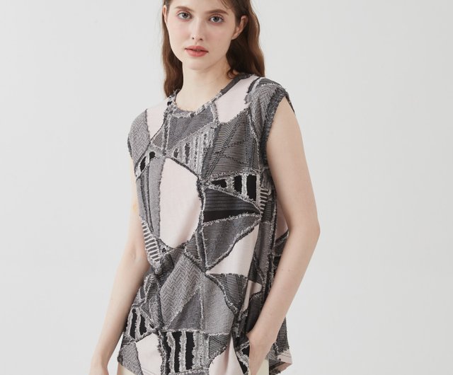 Geometric Jacquard T-shirt Cap Sleeve Top Tunic KNXT425
