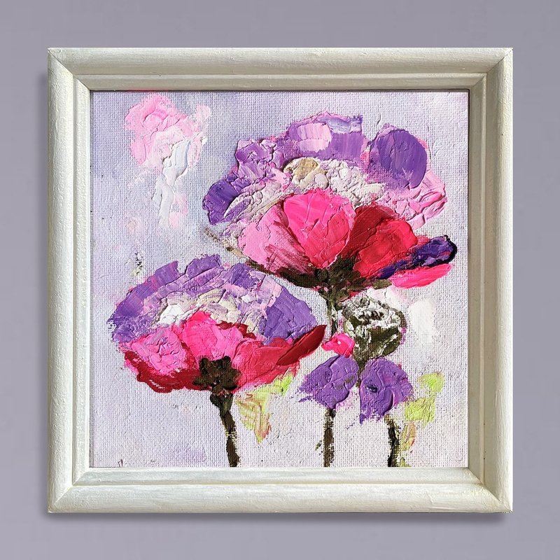 粉紅色的花朵繪畫  油畫 / 手繪 /藝術作品 / 居家裝飾 - 海報/掛畫/掛布 - 棉．麻 
