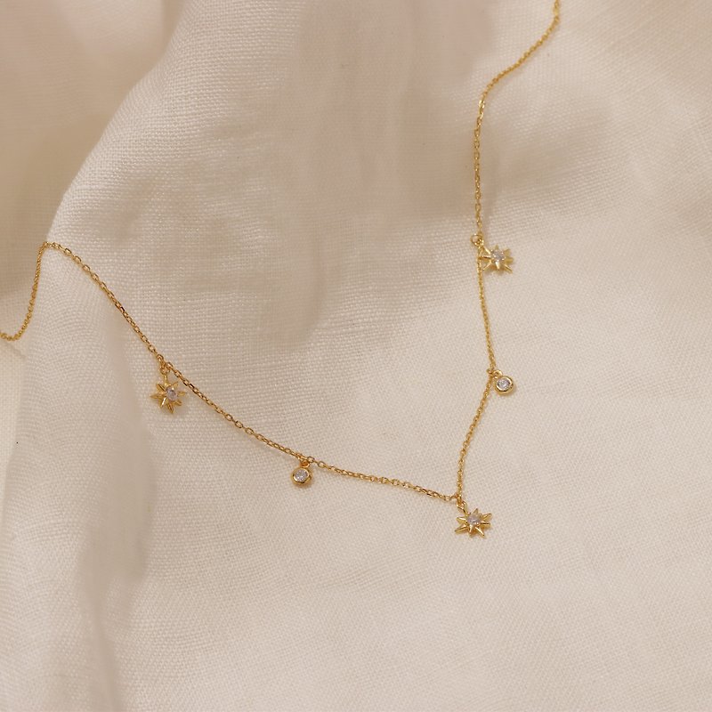 925 Sterling Silver Necklace,Diamond Star Choker,Dainty Star Necklace, - Necklaces - Silver Gold