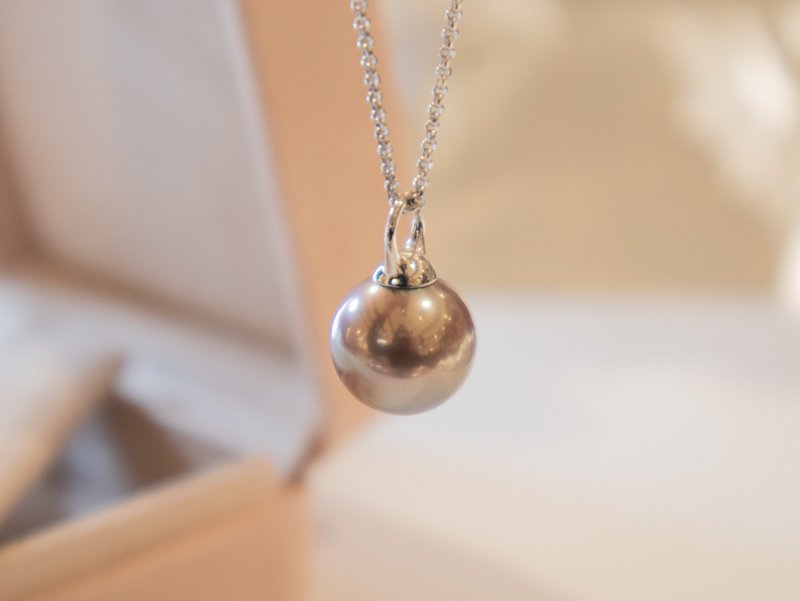 925純銀正圓12mm 天然淡水紫帶茶金色珍珠-光金稱心如意吊墜項鍊 - 項鍊 - 珍珠 紫色