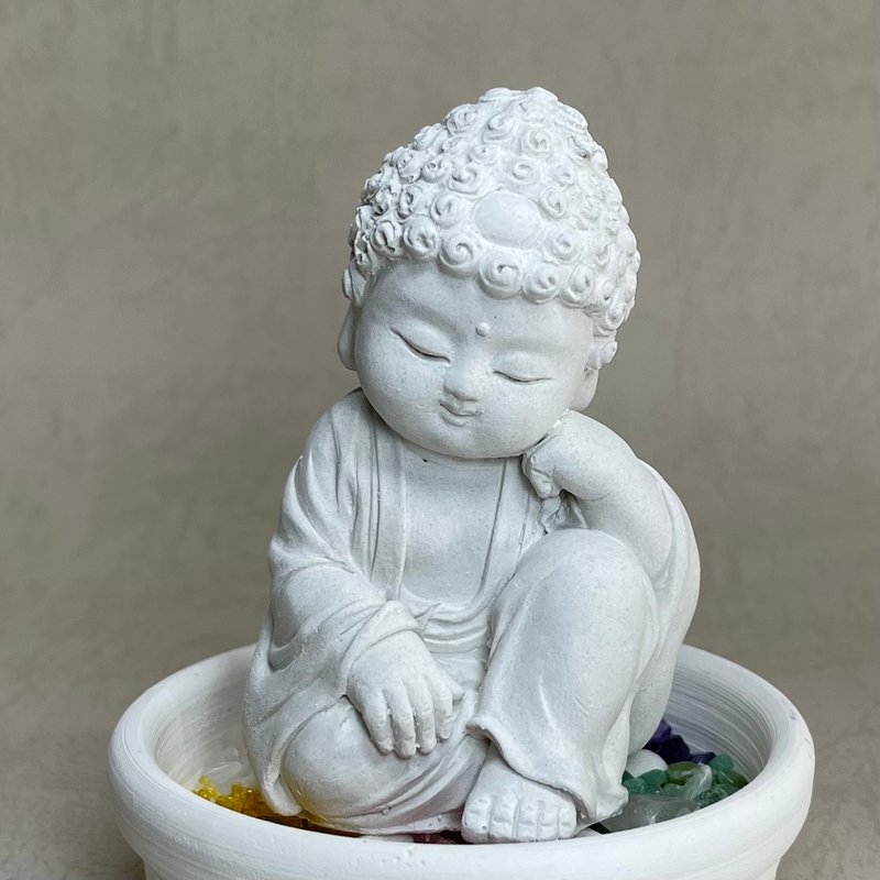 佛像擺飾 五行水晶礦石擴香之悟道小盤水晶套組 佛 水晶 招財 - 香氛/精油/擴香 - 水泥 灰色