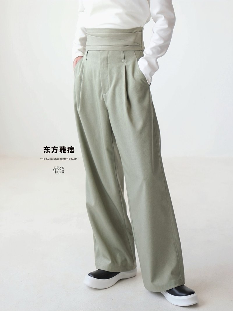 Luanshanhundongfangyupi new Chinese style national style casual version genderless commuting green long men's trousers spring autumn winter - Men's Pants - Other Materials 