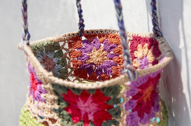A handmade limited edition hand-woven storage basket / Storage basket / hanging bags / woven basket nest / nest hanging basket - tropical ocean woven flowers - กล่องเก็บของ - ผ้าฝ้าย/ผ้าลินิน หลากหลายสี