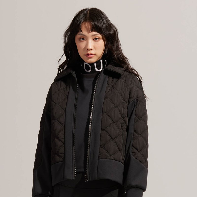 REBOOT Kinetic-Lapel Stitched Quilted Jacket-Black - เสื้อแจ็คเก็ต - เส้นใยสังเคราะห์ สีดำ