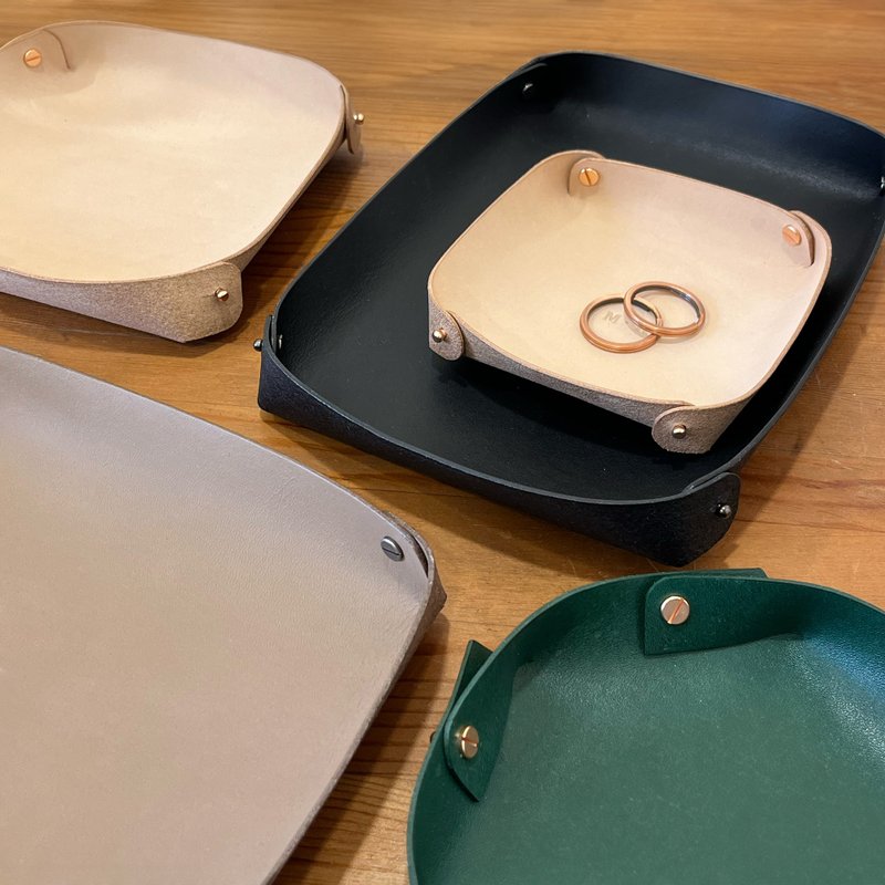 Leather Tray 皮革收納盤/置物盤 - L 長方型 客製化禮物 - 居家收納/收納盒/儲物盒 - 真皮 灰色