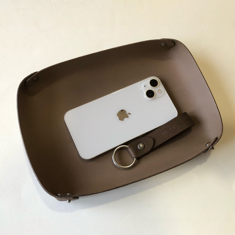 Leather Tray 皮革收納盤/置物盤 - L 長方型 客製化禮物 - 收納箱/收納用品 - 真皮 灰色