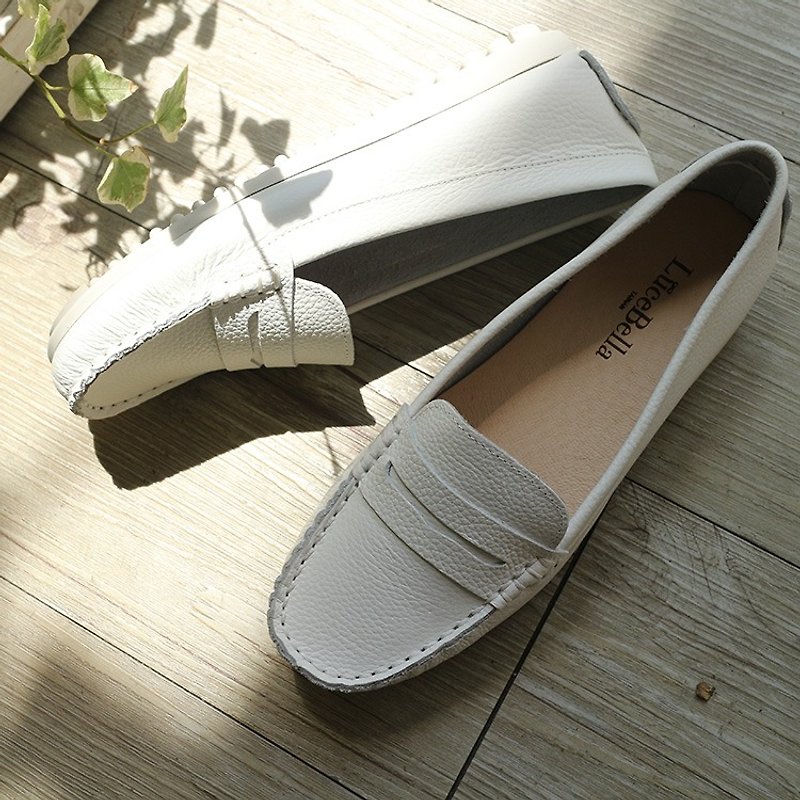 零碼特惠【漂浮漫步】超彈力豆豆鞋-白色 - 女休閒鞋/帆布鞋 - 真皮 白色