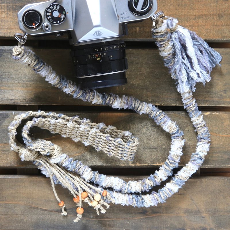 Lanyard/Ribbon yarn hemp camera strap/belt - Camera Straps & Stands - Cotton & Hemp Blue