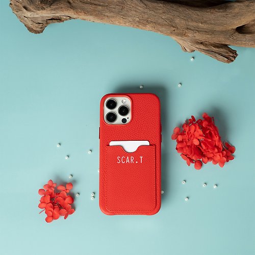 The Common Flecks Personalized Scarlet Cardslot Genuine Leather Phone Case