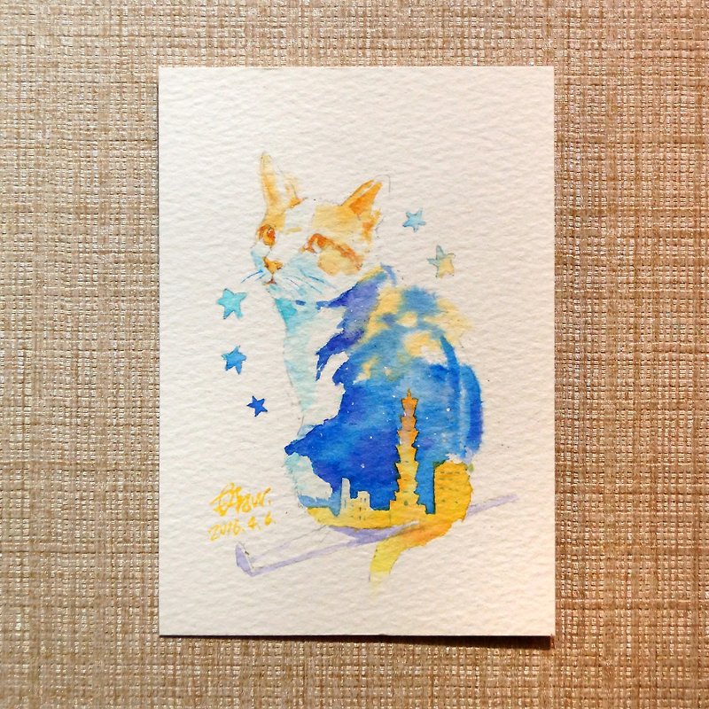オリジナル水彩画ワシントン虎猫] - ポスター・絵 - 紙 ブルー