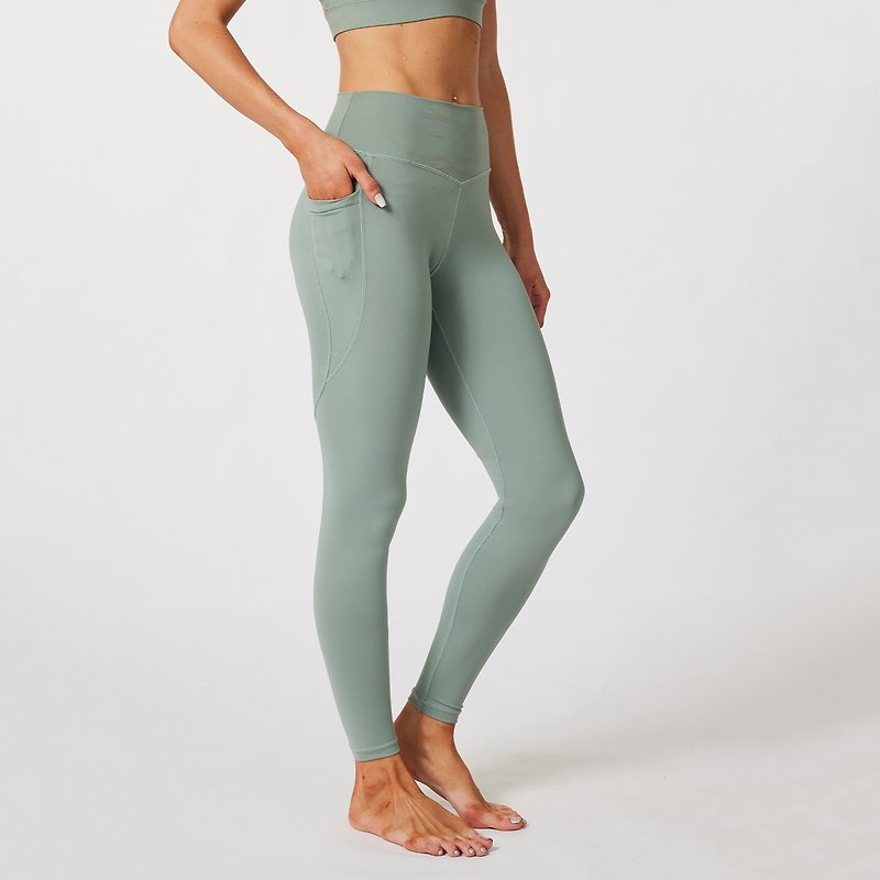 HeyCloud High-waisted Pocket Leggings - Sage Green - Women's Sportswear Bottoms - Other Man-Made Fibers Green