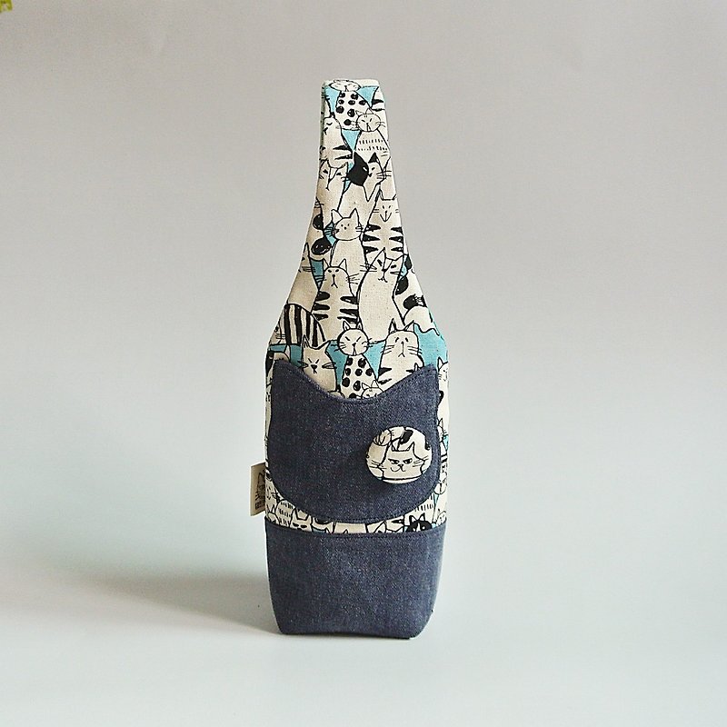 New Blue Cat Kettle Bag/Insulation Cup Bag/Drink Bag/Umbrella Bag - ถุงใส่กระติกนำ้ - ผ้าฝ้าย/ผ้าลินิน สีน้ำเงิน