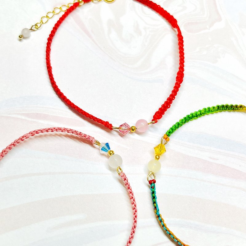 [Customized] 925 sterling silver + k gold crystal braided happiness bracelet French grandma series multi-color selection - Bracelets - Other Materials Multicolor