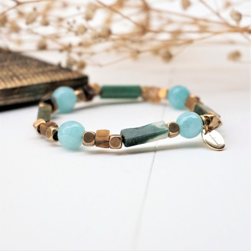 << Mori Breathing - Natural Stone Bracelet >> Tiger Eye Lake Green Mama African Jade - Bracelets - Gemstone Multicolor