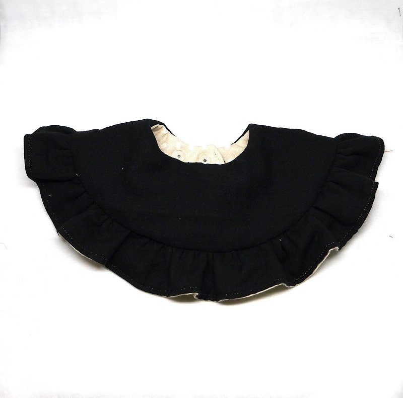 Japanese Handmade 8-layer-gauze frill 360 circle bib - ผ้ากันเปื้อน - ผ้าฝ้าย/ผ้าลินิน สีดำ