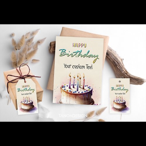 tanondesign Editable Happy Birthday Card and Gift Tage card template
