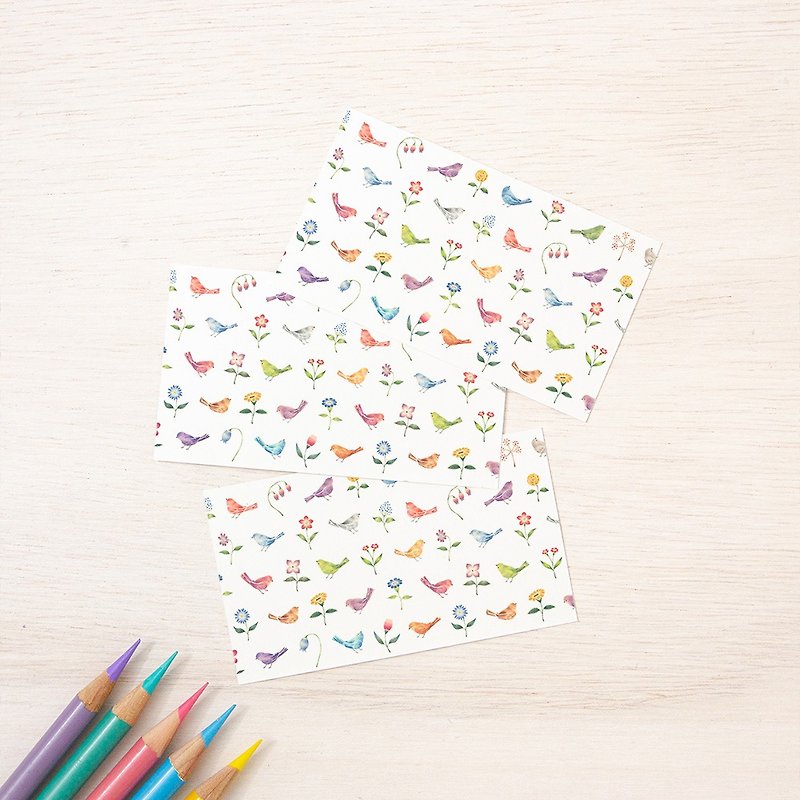 10 pieces set. A small word. Message card "Multicolored birds and flowers" MC-98 - Cards & Postcards - Paper Multicolor