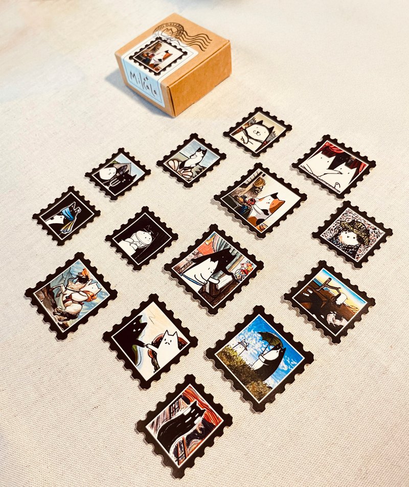 【MiKaLa】世界名畫喵 郵票貼紙 - 貼紙 - 紙 