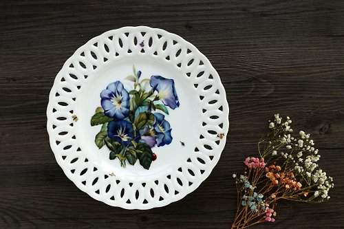 波士藍瓷繪設計工坊 牽牛花 Morning glory可藝術裝飾【蛋糕(點心)盤、餐盤、水果盤】