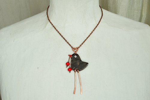 Miska Blackbird, Bird Necklace, Bird Pendant,Currant,Song Bird, Enamel Necklace,