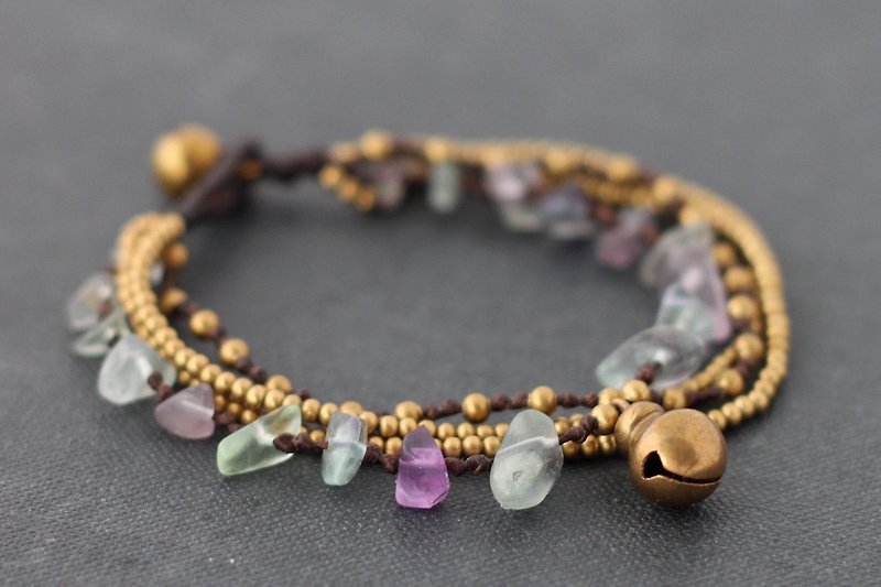 Woven Bracelets Strand Rainbow Fluorite Boho Chic Bohemian Brass Chain - Bracelets - Other Metals Multicolor