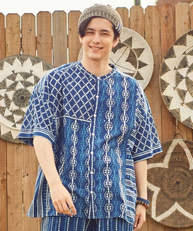 [Popular Pre-order] Traditional Folk Style Printed Collarless Men's Shirt (3 Colors) ILL-4708 - Men's Shirts - Cotton & Hemp 