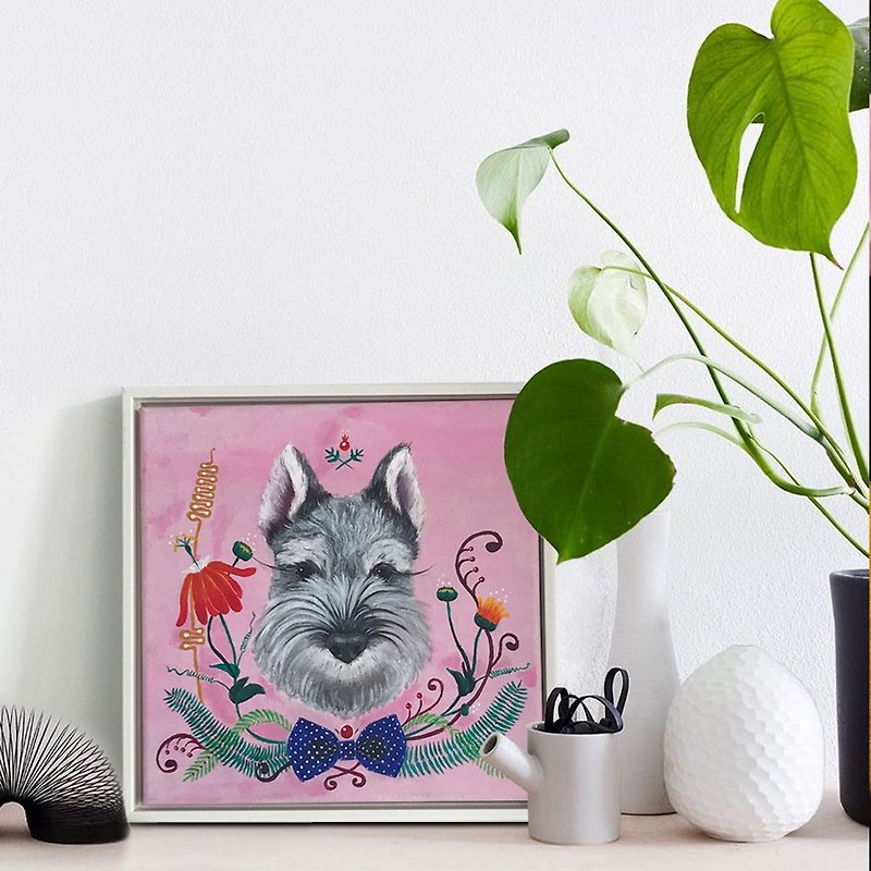 Manyu Hand-painted pet illustration frame 33x33cm - Other - Cotton & Hemp Pink