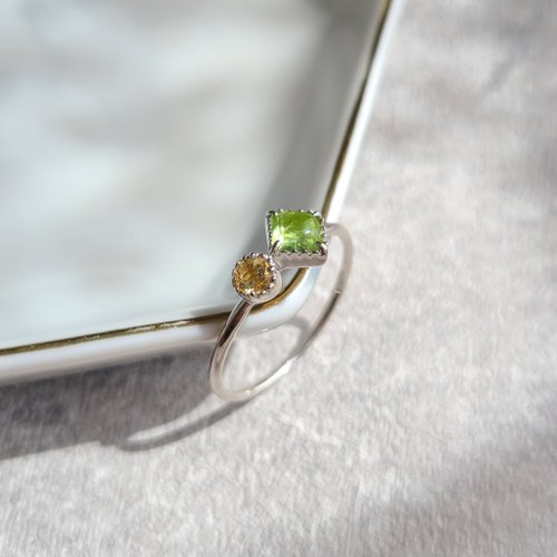 8月誕生石】ペリドット×シトリンのバイカラーリング sv925 /送料