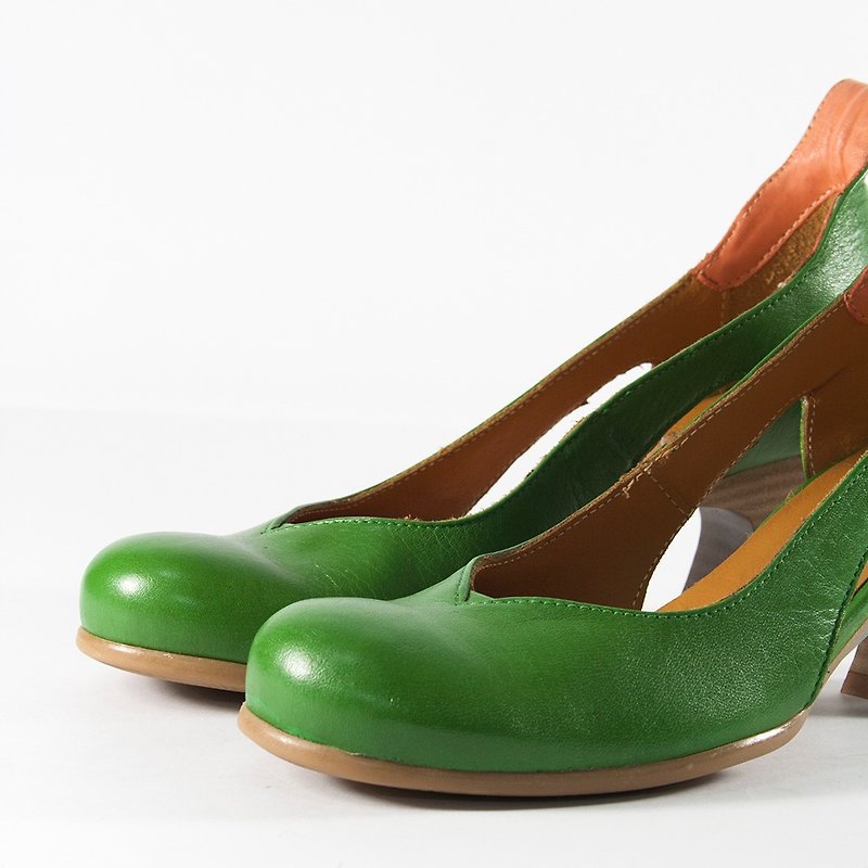 ITA BOTTEGA [Made in Italy] low heel petal shoes - รองเท้าส้นสูง - หนังแท้ สีเขียว
