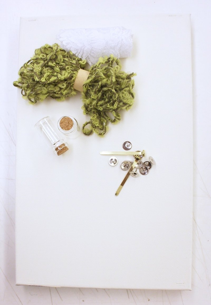 Greenery - material package - Knitting, Embroidery, Felted Wool & Sewing - Cotton & Hemp Green
